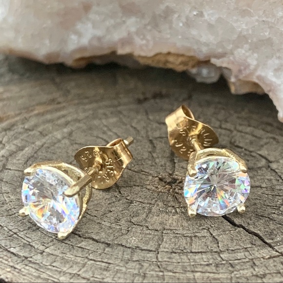 Cara’s Closet Jewelry - Gold CZ Stud Earrings- Sterling Silver